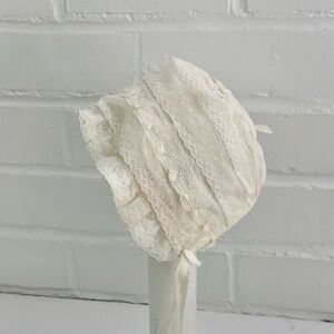 Infant Baby Girl Cream Classic Vintage Lace Christening Baptism Church Bonnet